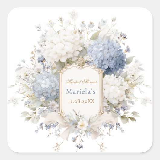  Watercolor Royal Botanique Hydrangea Bridal showe Vierkante Sticker (Voorkant)