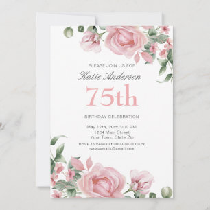 Watercolor Roze 75ste Verjaardagsfeestje  Kaart
