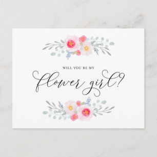 Watercolor Roze Anemonen Wees Mijn Bloemenmeisje Uitnodiging Briefkaart