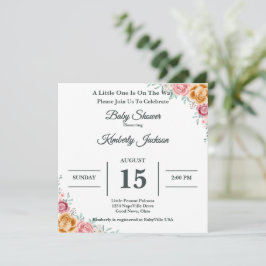Watercolor Roze Baby Shower Uitnodiging