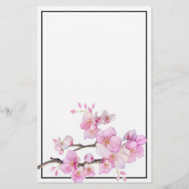 Watercolor roze bloeiende kersenbloesem briefpapier