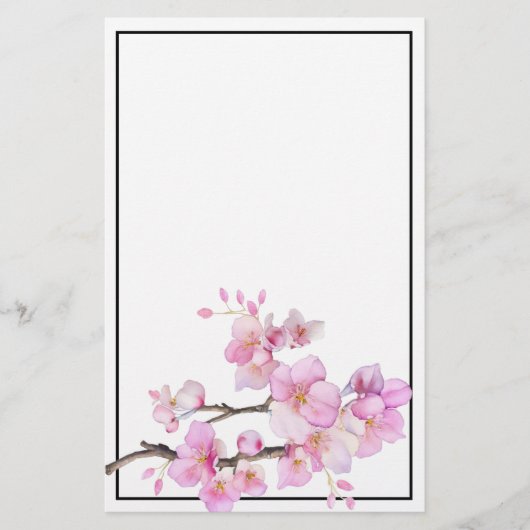 Watercolor roze bloeiende kersenbloesem briefpapier (Voorkant)