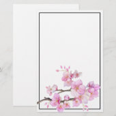 Watercolor roze bloeiende kersenbloesem briefpapier (Voorkant / Achterkant)
