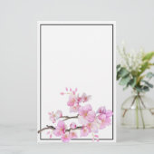 Watercolor roze bloeiende kersenbloesem briefpapier (Staand voorkant)