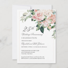 Watercolor Roze Bloemen 25e Huwelijksverjaardag Kaart