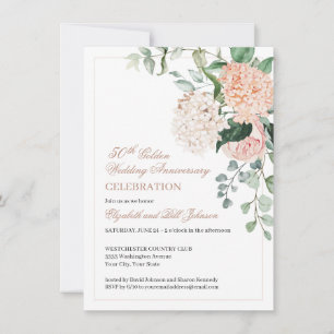 Watercolor Roze Bloemen 50ste Trouwdag  Kaart