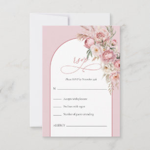 Watercolor roze bloemen boho boog RSVP kaart
