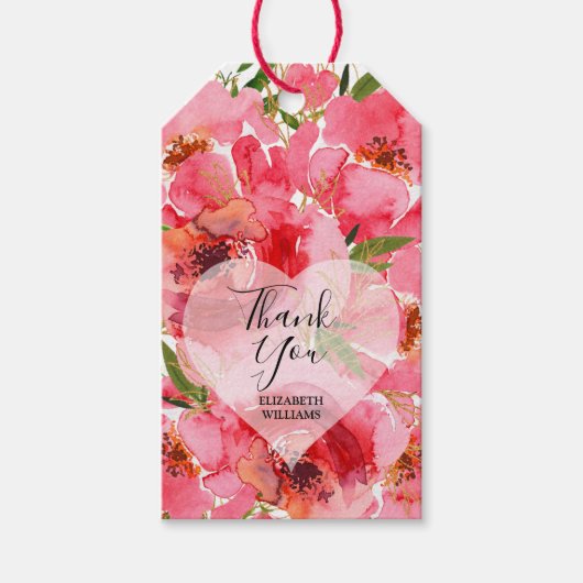 Watercolor Roze Bloemen Bruiloft Dank Je Cadeaulabel (Voorkant)