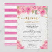 Watercolor Roze Bloemen Bruiloft  Menu (Voorkant / Achterkant)