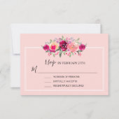 Watercolor Roze Bloemen Bruiloft RSVP Kaartje (Voorkant)