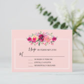 Watercolor Roze Bloemen Bruiloft RSVP Kaartje (Staand voorkant)