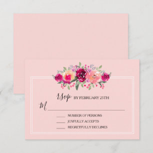Watercolor Roze Bloemen Bruiloft RSVP Kaartje