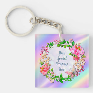 Watercolor Roze Bloemen en Vlinder Lente Deken Sleutelhanger