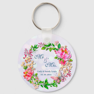 Watercolor Roze Bloemen en Vlinder Lente Deken Sleutelhanger