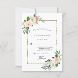 Watercolor Roze Bloemen Goud Navy Bruiloft RSVP Kaartje
