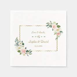 Watercolor Roze Bloemen Goud Navy Bruiloft Servet