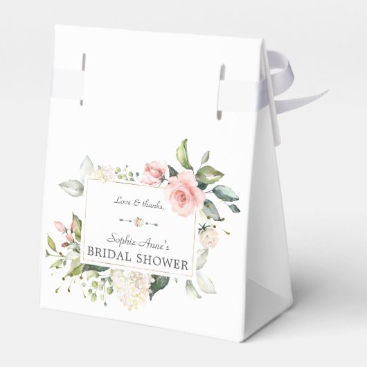 Watercolor Roze Bloemen Gouden Bruilofts Theeparti Bedankdoosjes (Achterkant)