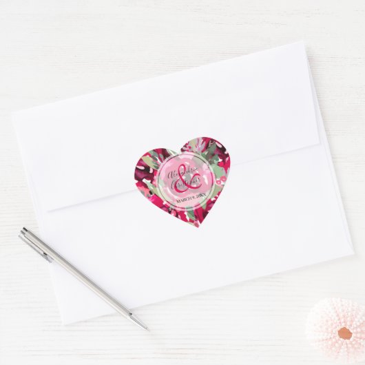 Watercolor Roze Bloemen Hart Sticker (Envelop)