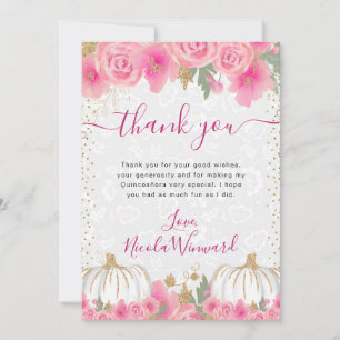 Watercolor Roze Bloemen Herfst Pompoen Quinceanera Bedankkaart