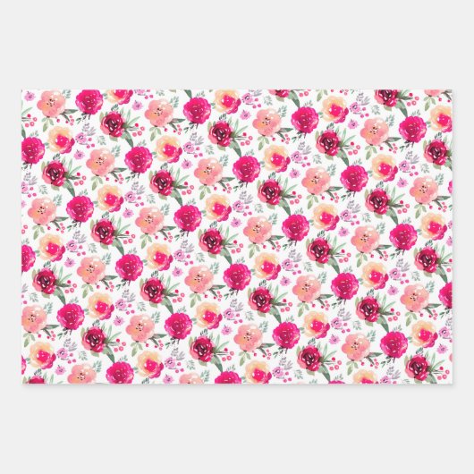 Watercolor Roze Bloemen  Inpakpapier Vel (Voorkant)