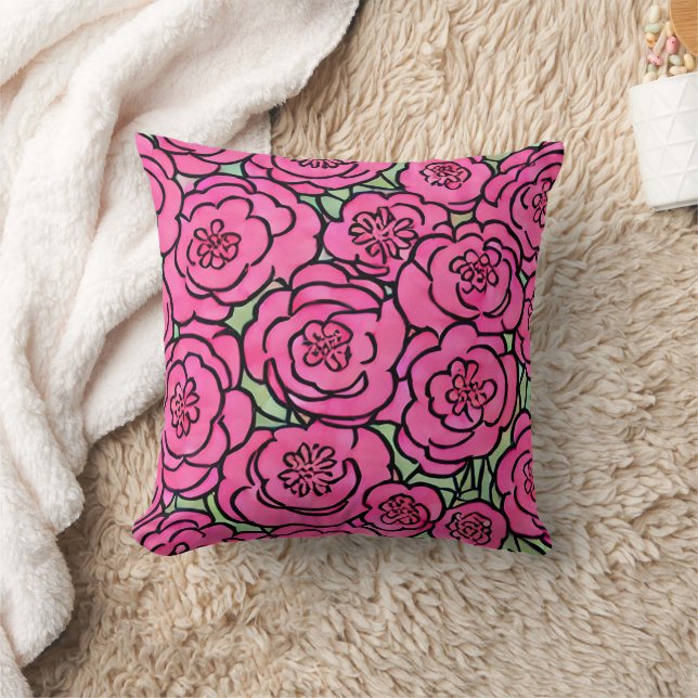 Watercolor Roze Bloemen Kussen (Deken)