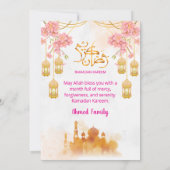 Watercolor Roze Bloemen & Moskee Iftar-diner Kaart (Achterkant)