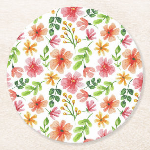 Watercolor Roze Bloemen Patroon-69677 Ronde Kartonnen Onderzetter