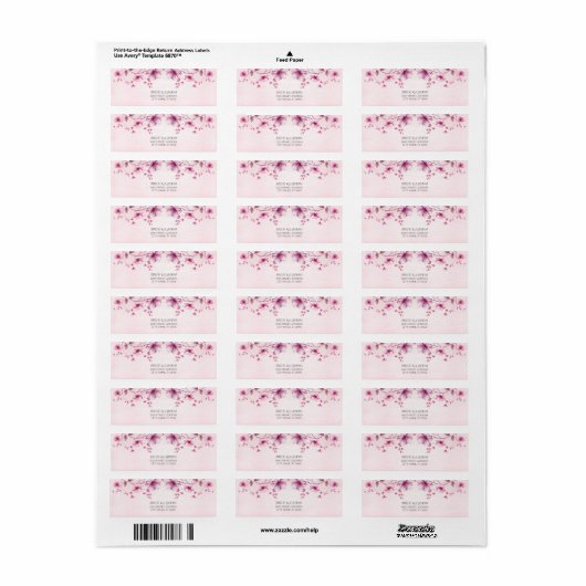 Watercolor Roze Bloemen Retouradres Label (Full Sheet)