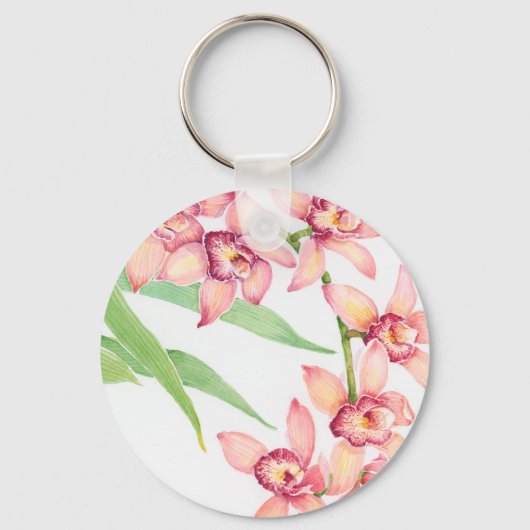Watercolor Roze Bloemen Sleutelhanger (Voorkant)