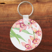 Watercolor Roze Bloemen Sleutelhanger (Voorkant)