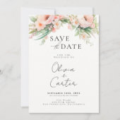 Watercolor Roze Bloemen Trouwkaart Save The Date (Voorkant)