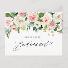 Watercolor Roze Bloemen Wil Je Mijn Bruidsmeisje Z Uitnodiging Briefkaart