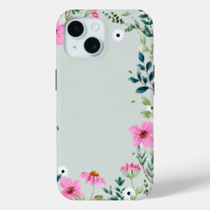 Watercolor roze bloemige botanische telefoonhoes. iPhone 15 case