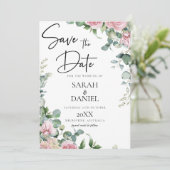 Watercolor Roze Bloemige Bruiloft Save The Date (Staand voorkant)