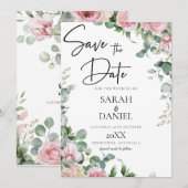 Watercolor Roze Bloemige Bruiloft Save The Date (Voorkant / Achterkant)