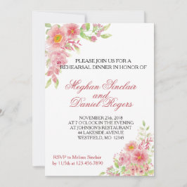 Watercolor Roze Bloemige Oefen Diner Uitnodigingen