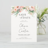Watercolor Roze Bloemige Trouwdag Save The Date (Staand voorkant)