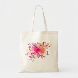 Watercolor roze bloemmonogram. Initiaal bloemen Tote Bag