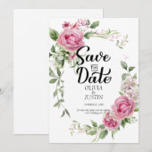 Watercolor Roze Bloemstuk Trouw Save The Date (Voorkant / Achterkant)