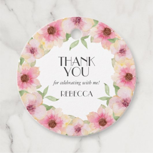 Watercolor Roze Bloesem Bedankkaartjes Bedankjes Labels (Voorkant)