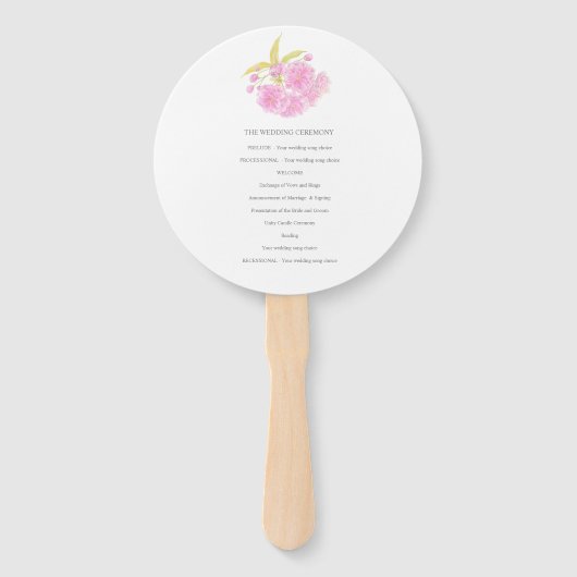 Watercolor roze bloesem trouwprogramma waaiertjes handwaaier (Achterkant)