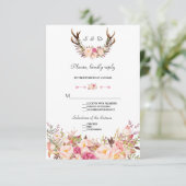 Watercolor Roze Blos Antilles Trouw RSVP (Staand voorkant)