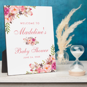 Watercolor Roze Blos Witte Bloemen Baby Shower Ont Fotoplaat
