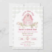 Watercolor Roze Boerderijdieren Baby Shower Uitnod