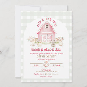 Watercolor Roze Boerderijdieren Baby Shower Uitnod Kaart