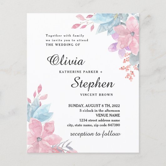 Watercolor roze botanische bloemen bruiloft. Blush Flyer (Voorkant)