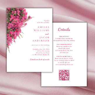 Watercolor Roze Bougainvillea All In One Trouwdag Kaart