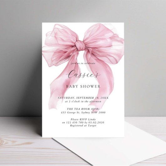 Watercolor Roze Bow Ribbon Baby shower Kaart