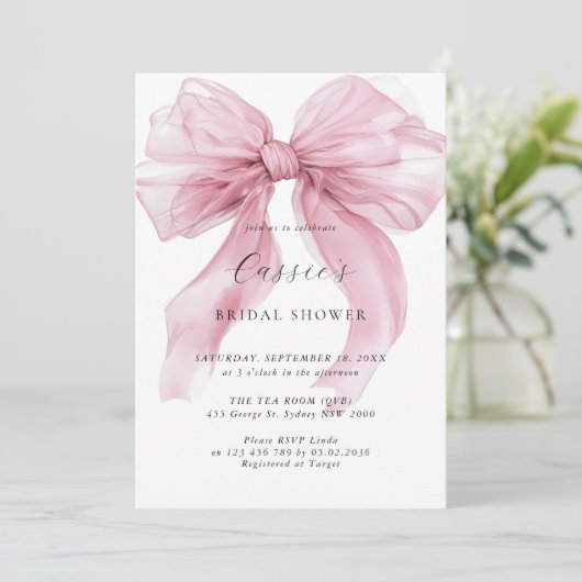 Watercolor Roze Bow Ribbon Vrijgezellenfeest Kaart (Staand voorkant)