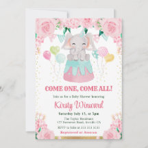 Watercolor Roze Circus Olifant Baby Shower